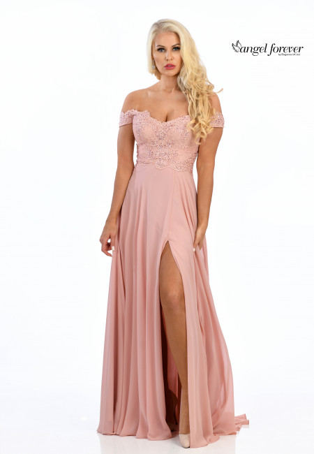 Angel Forever Pink Bardot Chiffon Prom / Evening Dress